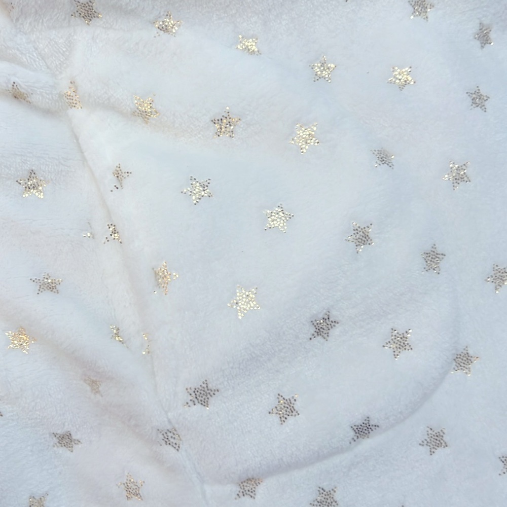 Plush Very White With Tiny Gold Stars Self-Tie Full Length Robe Two Side Pockets - Picture 6 of 7